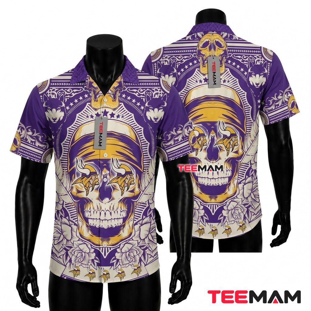 Minnesota Vikings Hawaiian Shirt Sugar Skull Front