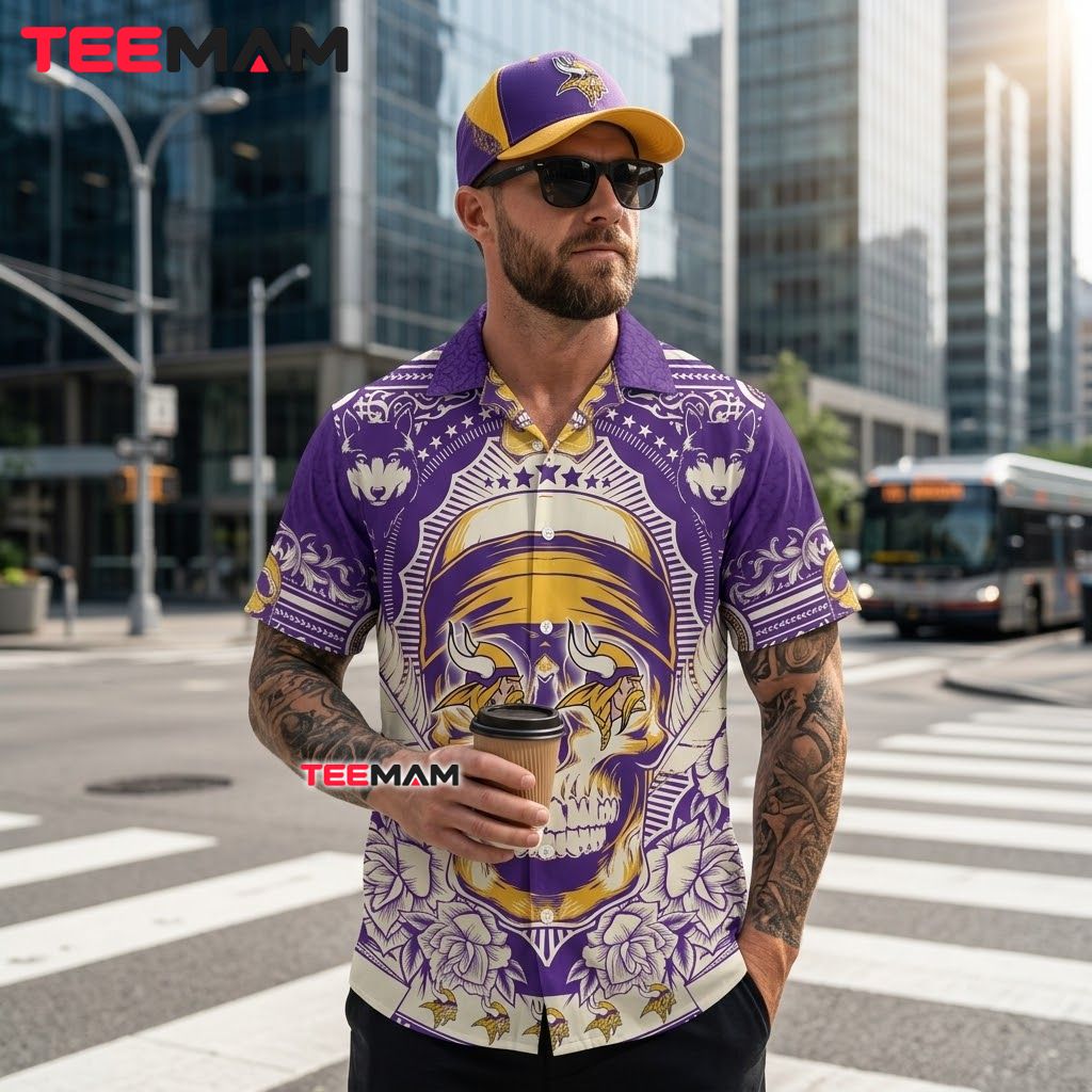 Minnesota Vikings Hawaiian Shirt Sugar Skull Back Minnesota Vikings Hawaiian Shirt Sugar Skull Back
