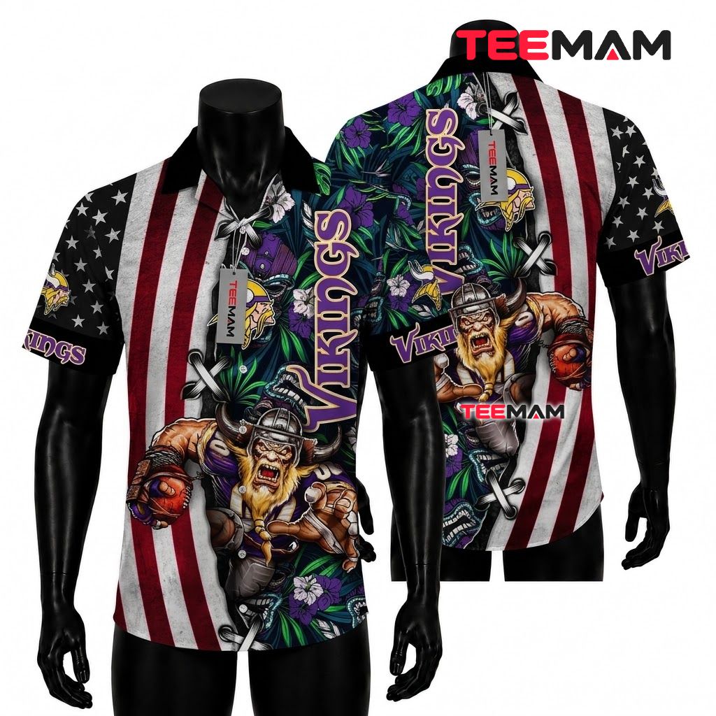 Minnesota Vikings Hawaiian Shirt Warrior Flag Front
