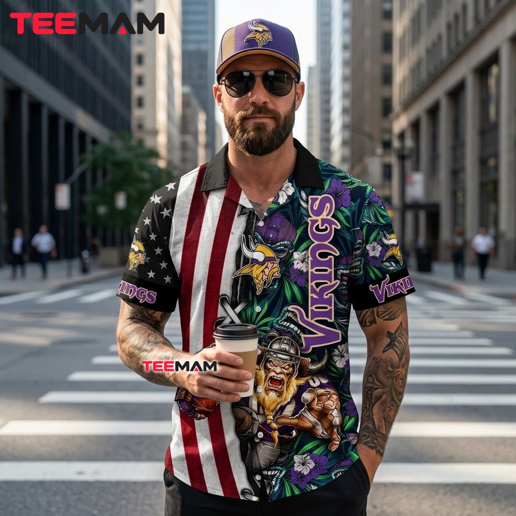 Minnesota Vikings Hawaiian Shirt Warrior Flag Back Minnesota Vikings Hawaiian Shirt Warrior Flag Back