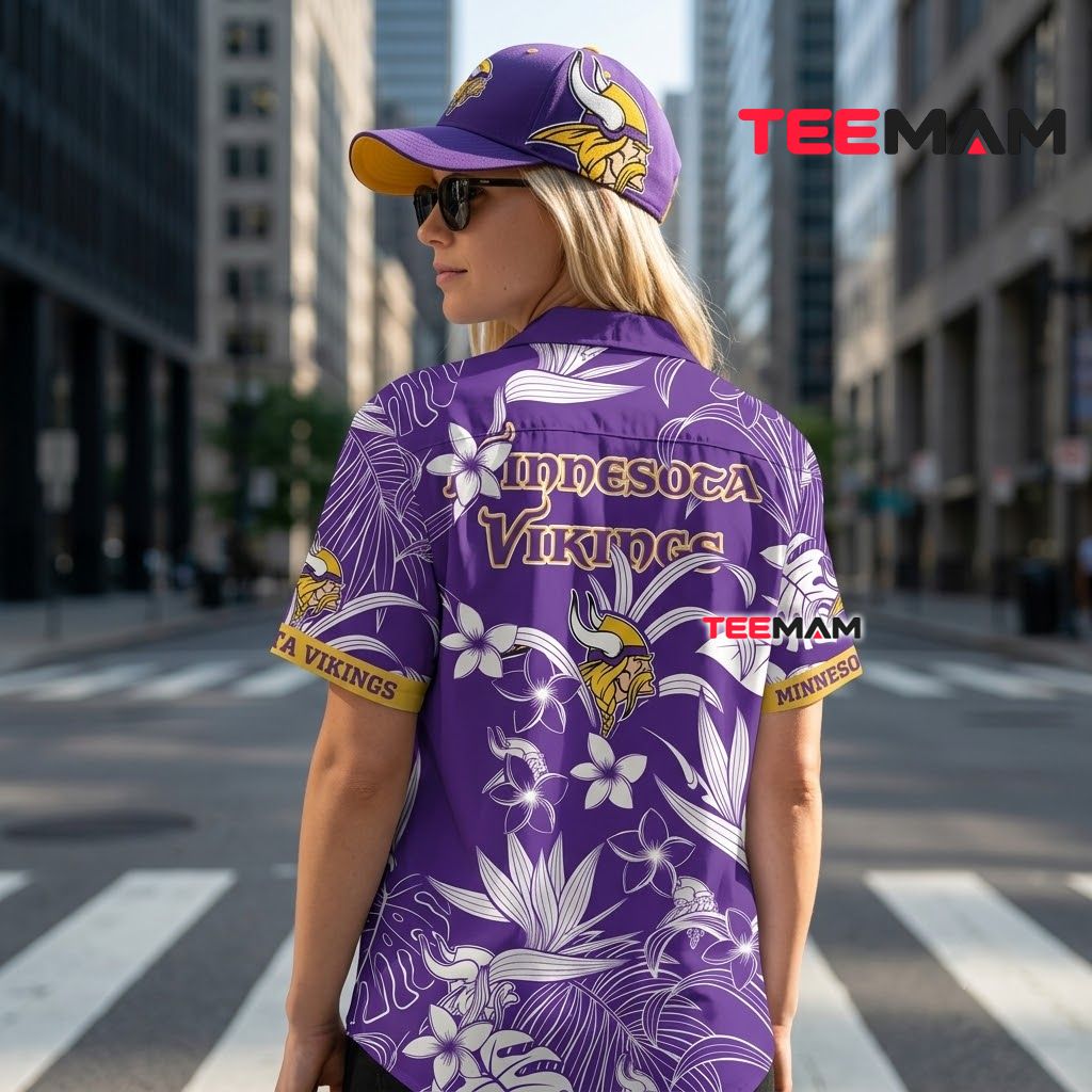 Minnesota Vikings Hawaiian Shirt White Botanical Version 3 Minnesota Vikings Hawaiian Shirt White Botanical Version 3