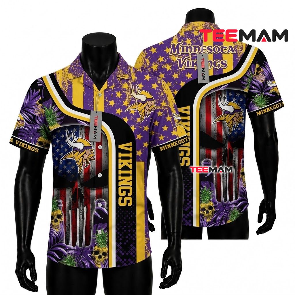 Minnesota Vikings Tropical Shirt American Flag Front