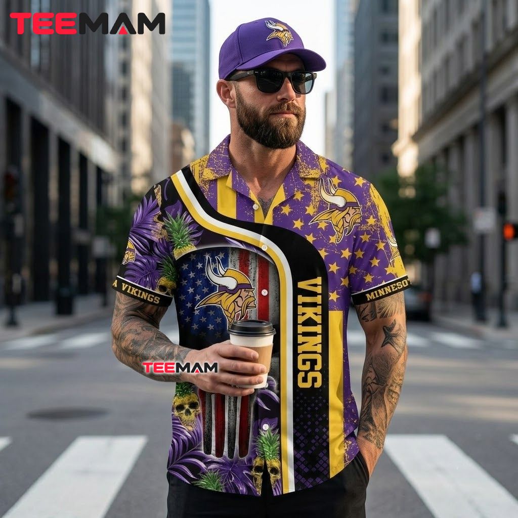 Minnesota Vikings Tropical Shirt American Flag Back Minnesota Vikings Tropical Shirt American Flag Back
