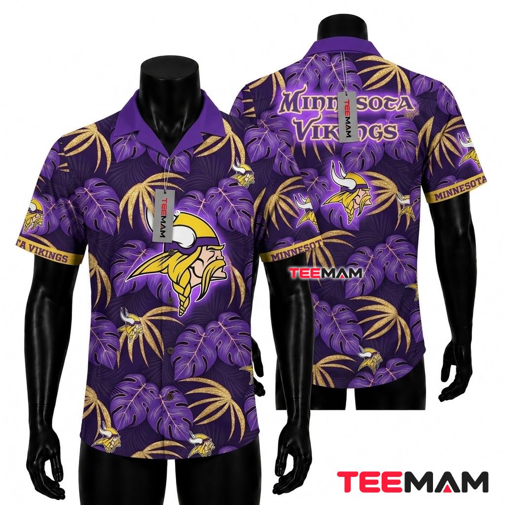 Minnesota Vikings Tropical Shirt Gold Monstera Front