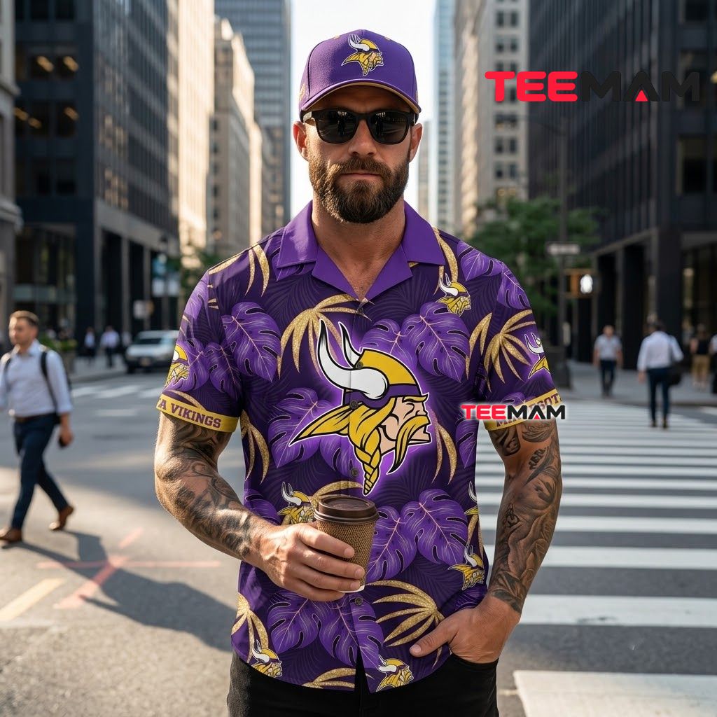 Minnesota Vikings Tropical Shirt Gold Monstera Back Minnesota Vikings Tropical Shirt Gold Monstera Back
