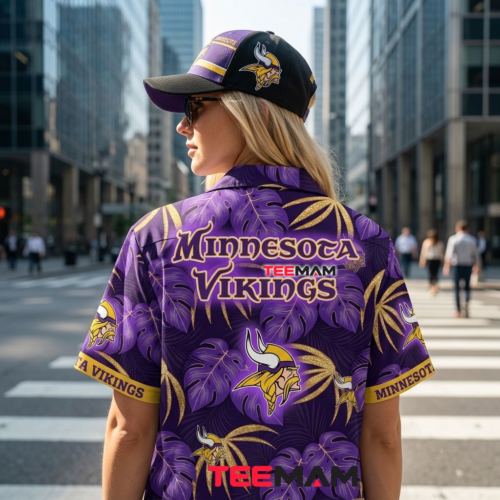 Minnesota Vikings Tropical Shirt Gold Monstera Version 3 Minnesota Vikings Tropical Shirt Gold Monstera Version 3