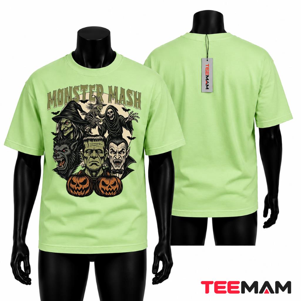 Monster Mash Halloween T-Shirt Witch Frankenstein Dracula Werewolf