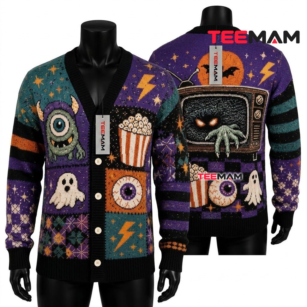Monster TV Halloween Cardigan Popcorn Ghost 1