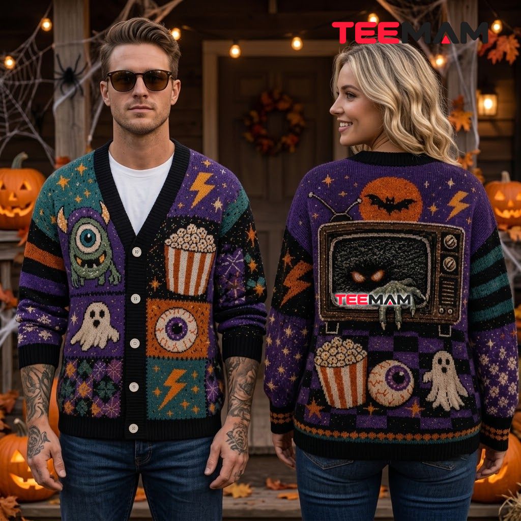 Monster TV Halloween Cardigan Popcorn Ghost 2 Monster TV Halloween Cardigan Popcorn Ghost 2