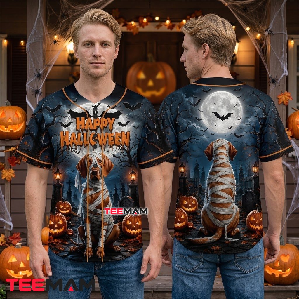 Mummy Dog Halloween Baseball Jersey Full Moon Graveyard 2 Mummy Dog Halloween Baseball Jersey Full Moon Graveyard 2