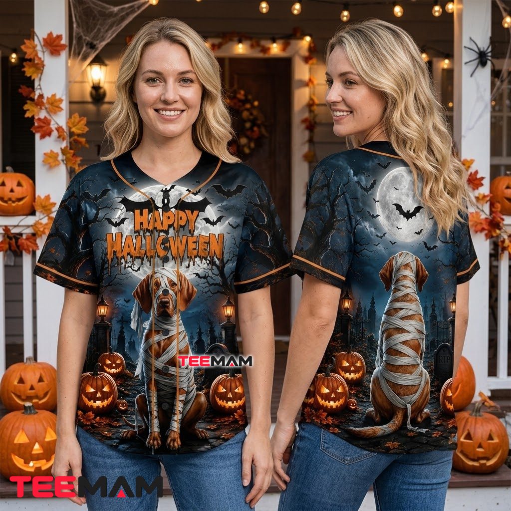 Mummy Dog Halloween Baseball Jersey Full Moon Graveyard 3 Mummy Dog Halloween Baseball Jersey Full Moon Graveyard 3