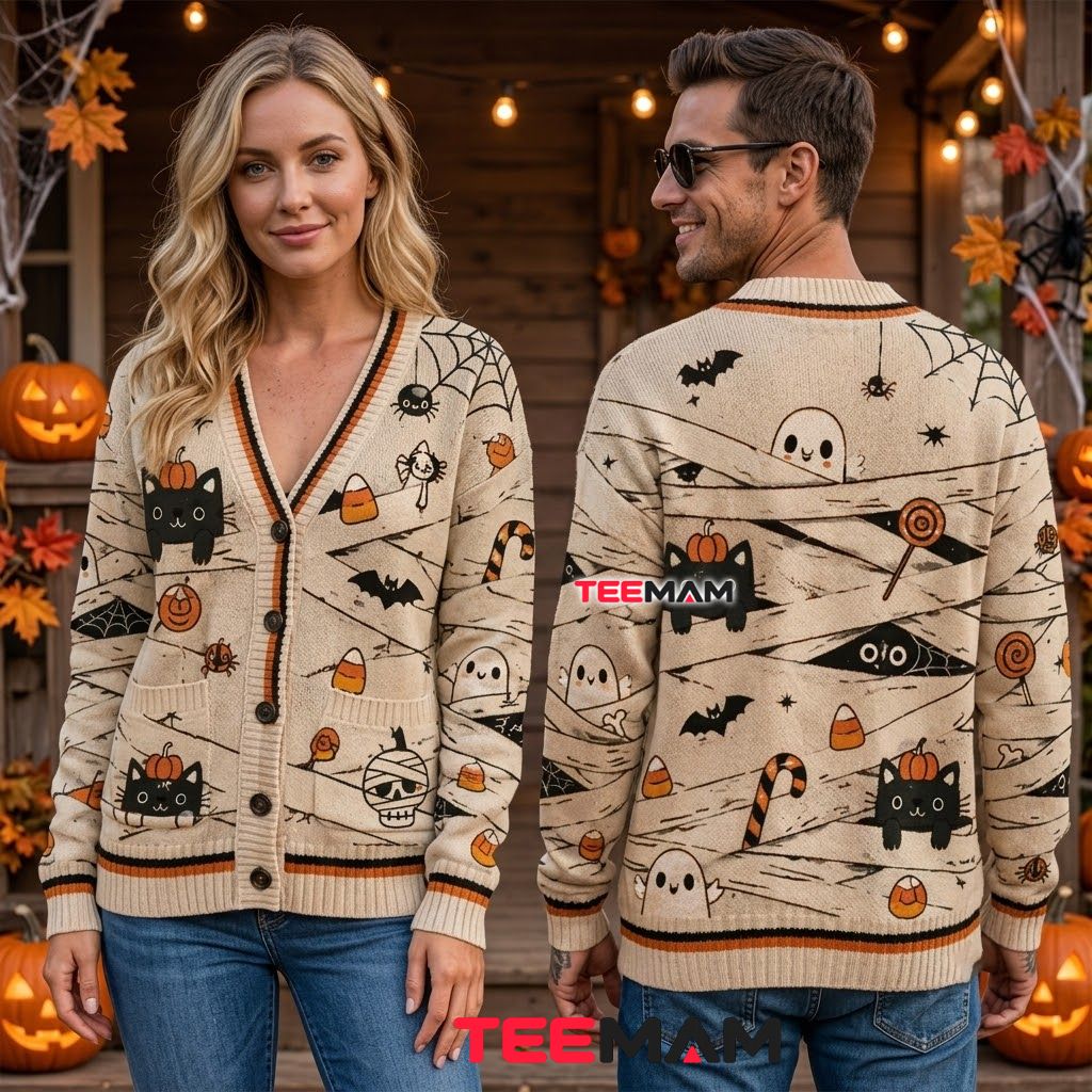 Mummy Halloween Cardigan Black Cat Ghost 2 Mummy Halloween Cardigan Black Cat Ghost 2