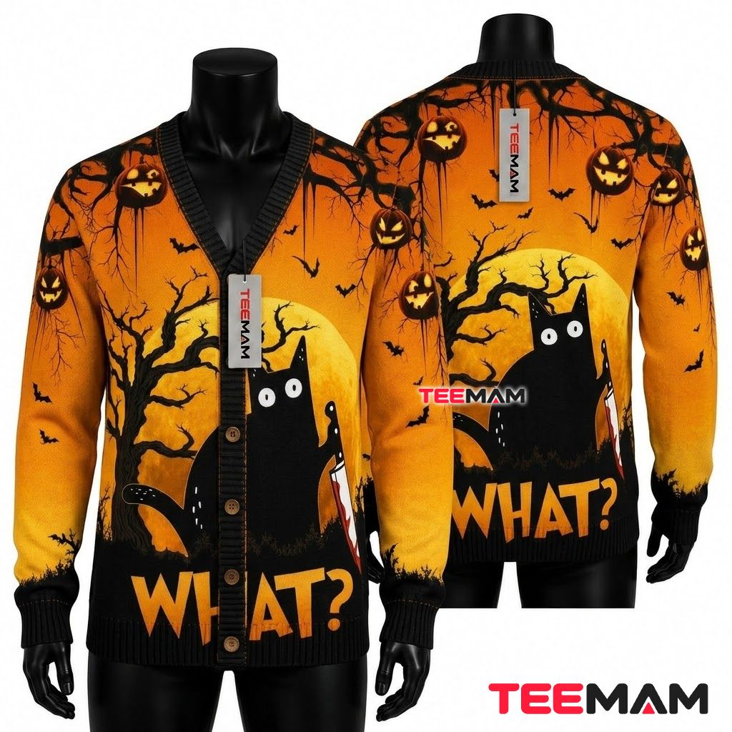 Murder Halloween Cardigan Black Cat Knife 1