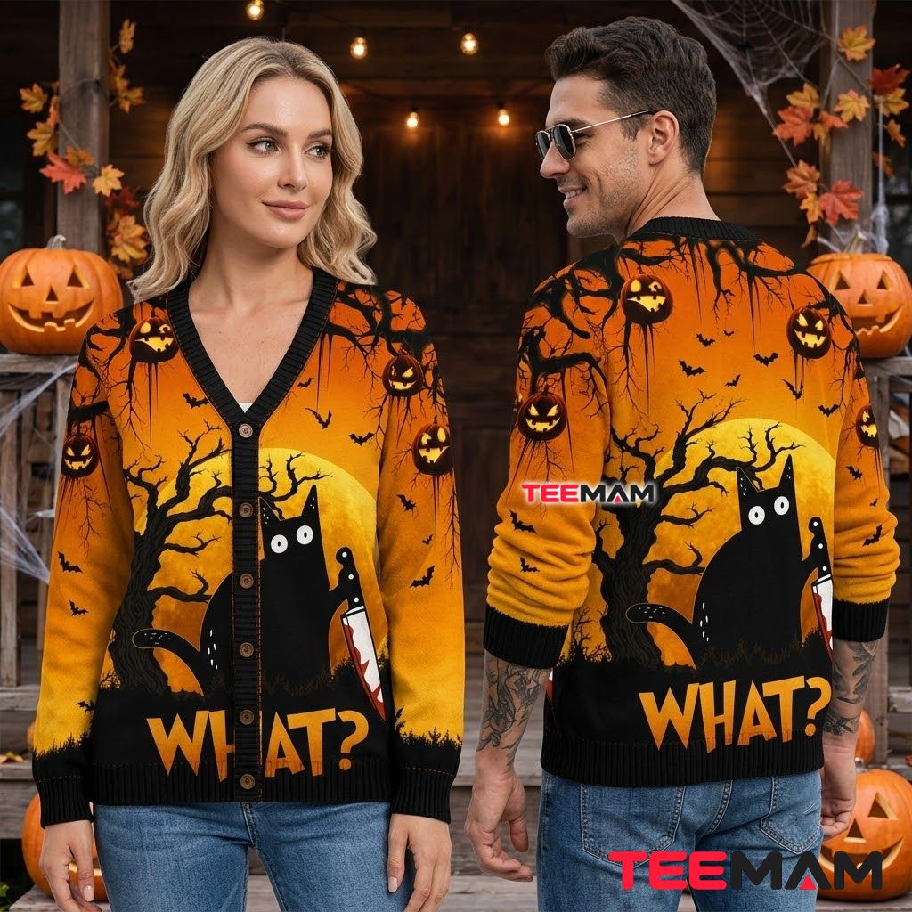 Murder Halloween Cardigan Black Cat Knife 2 Murder Halloween Cardigan Black Cat Knife 2