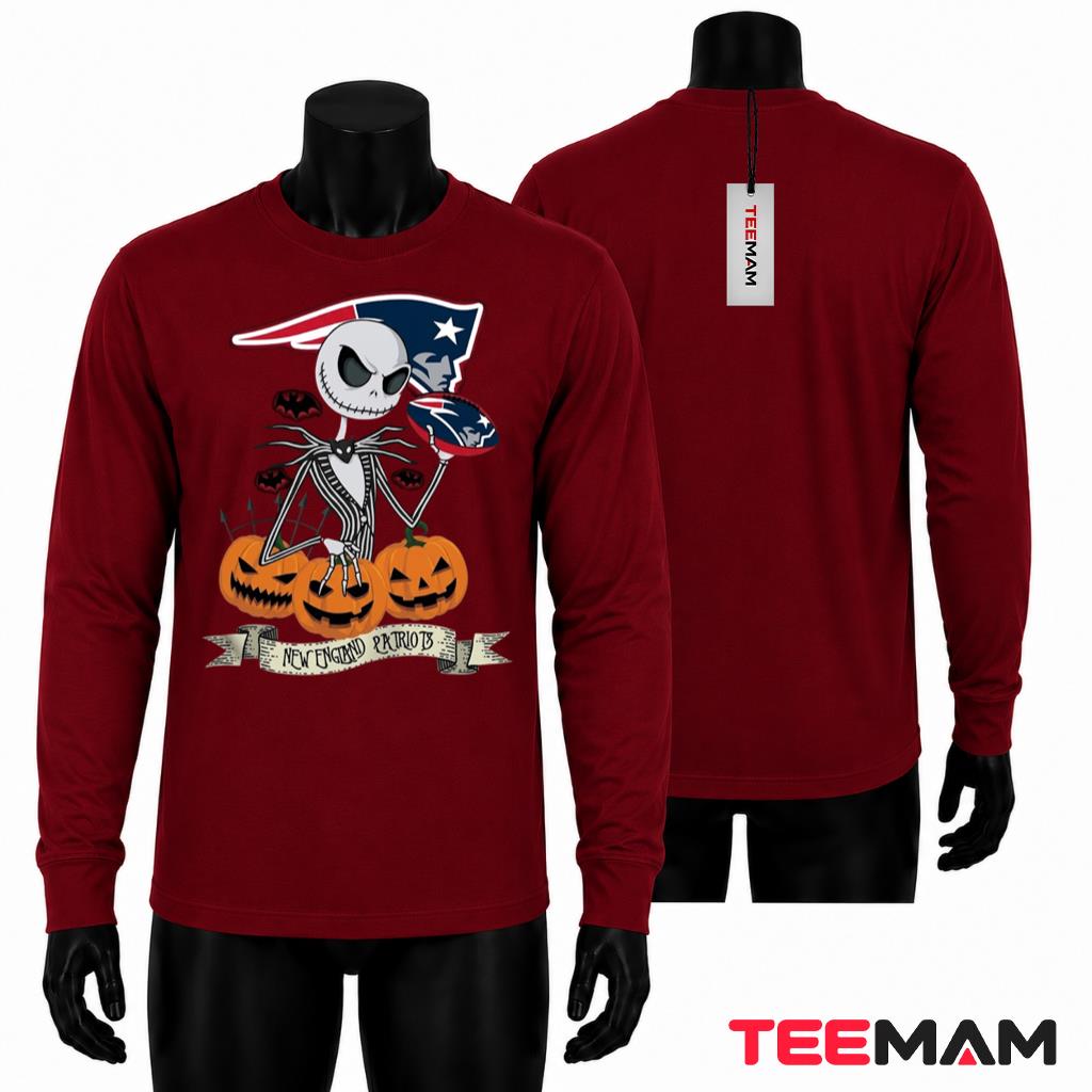 New England Patriots Halloween Long Sleeve Jack Skellington Pumpkin New England Patriots Halloween Long Sleeve Jack Skellington Pumpkin