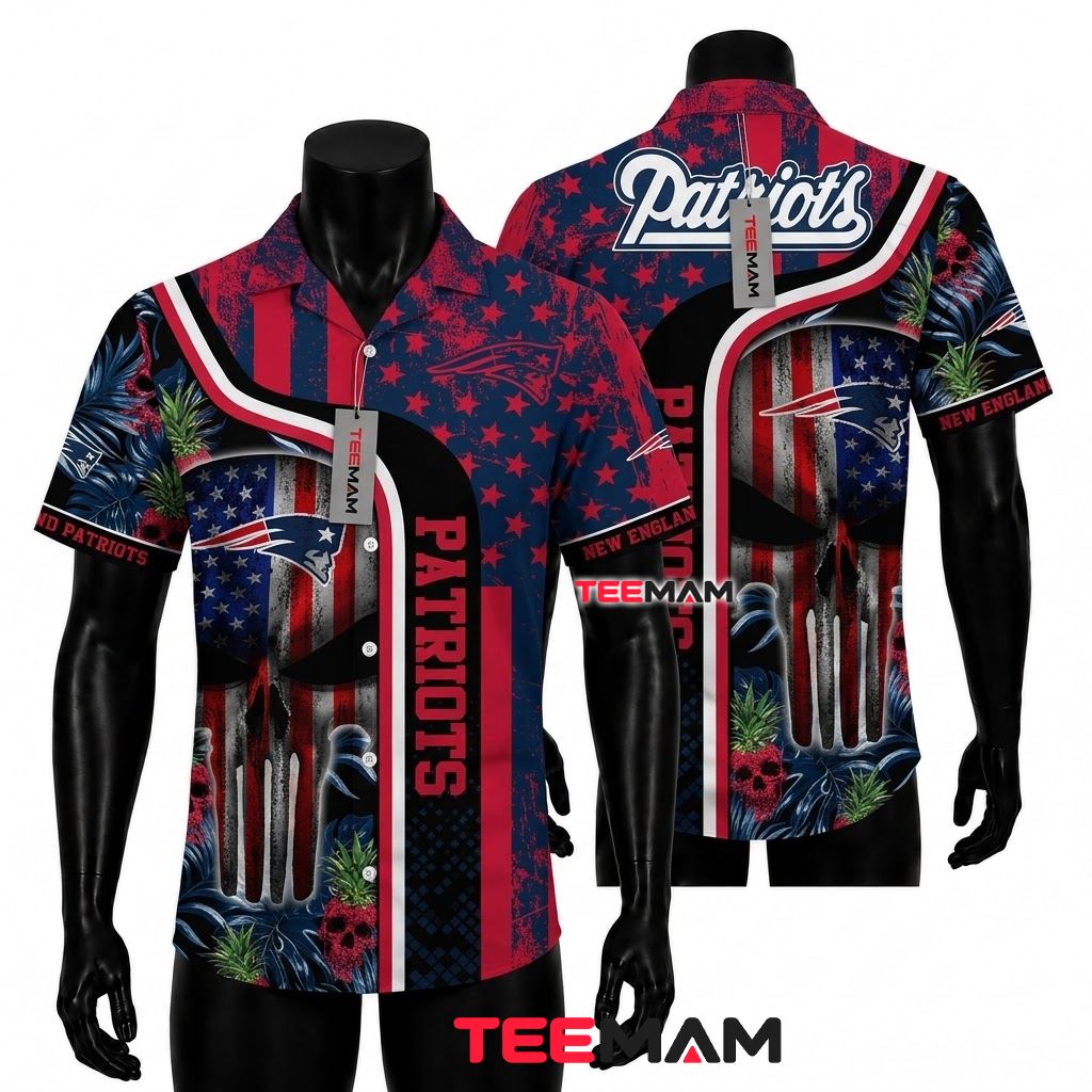New England Patriots Hawaiian Shirt Punisher Skull American Flag Pineapple Front