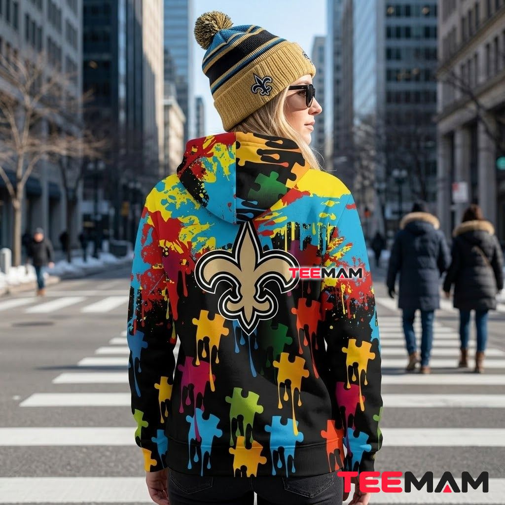 New Orleans Saints 3D Hoodie Autism Puzzle Paint Version 3 New Orleans Saints 3D Hoodie Autism Puzzle Paint Version 3
