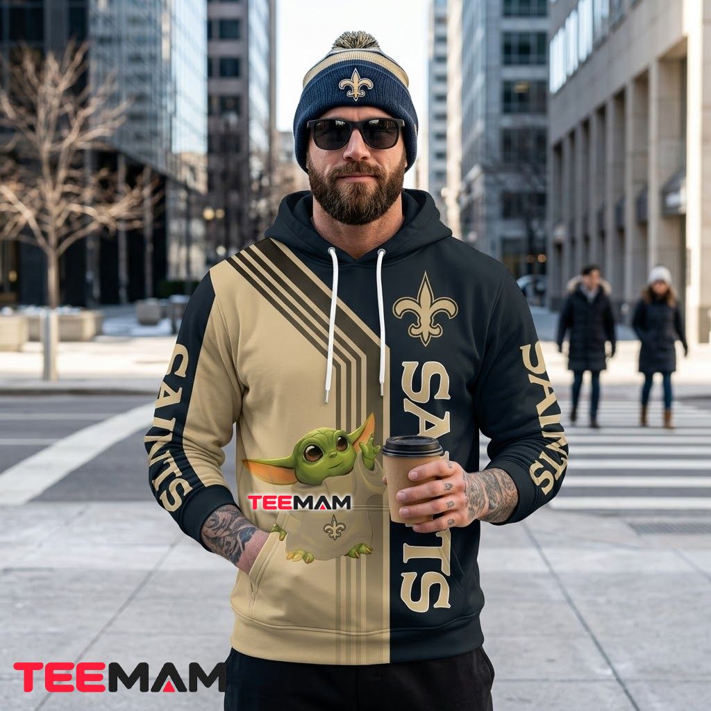 New Orleans Saints 3D Hoodie Baby Yoda Split Back New Orleans Saints 3D Hoodie Baby Yoda Split Back