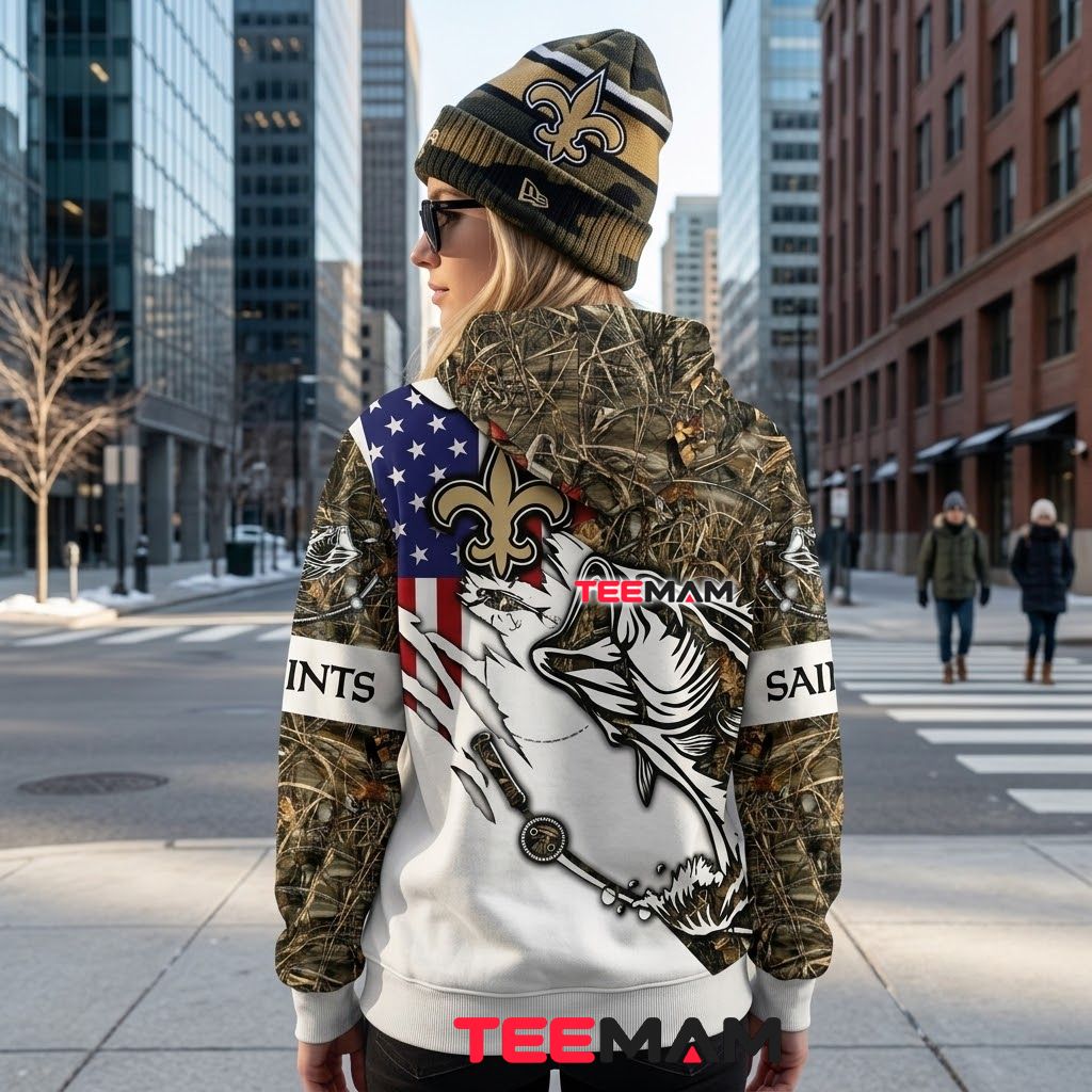 New Orleans Saints 3D Hoodie Bass Fishing Camo Version 3 New Orleans Saints 3D Hoodie Bass Fishing Camo Version 3