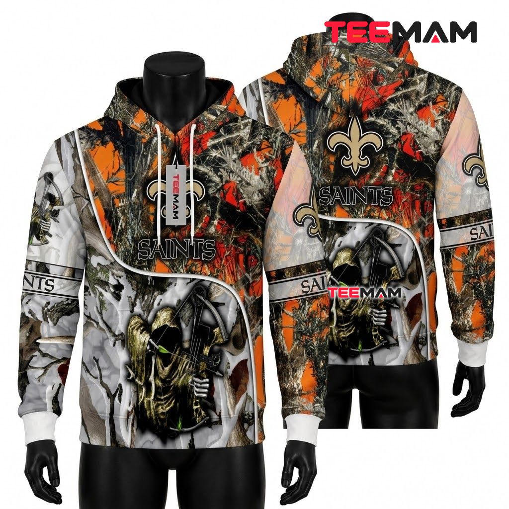 New Orleans Saints 3D Hoodie Bow Hunting Camo Front
