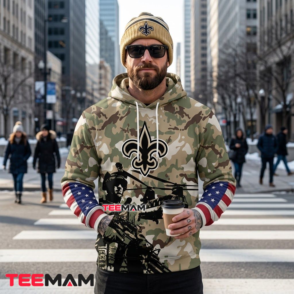 New Orleans Saints 3D Hoodie Camo Military Salute Back New Orleans Saints 3D Hoodie Camo Military Salute Back