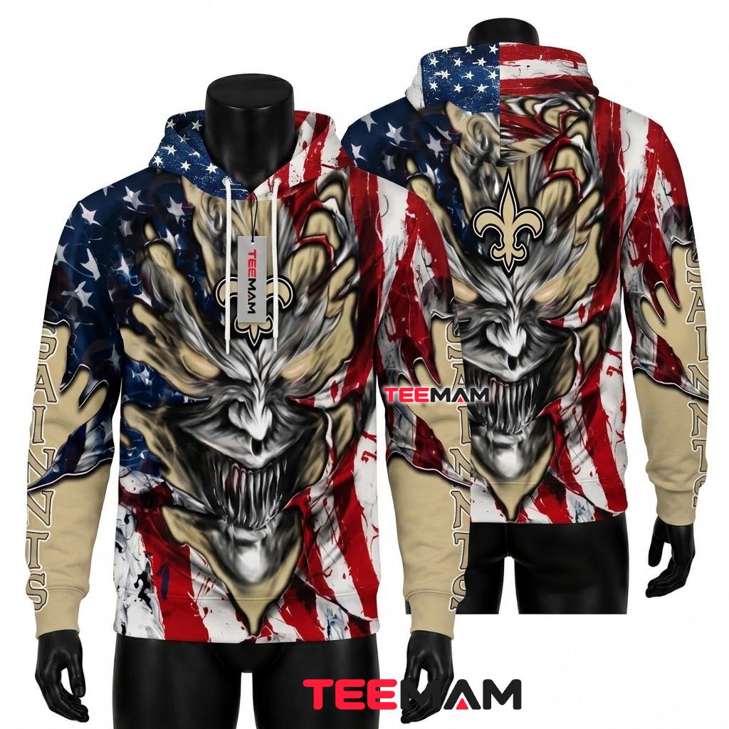 New Orleans Saints 3D Hoodie Demon Face Flag Front