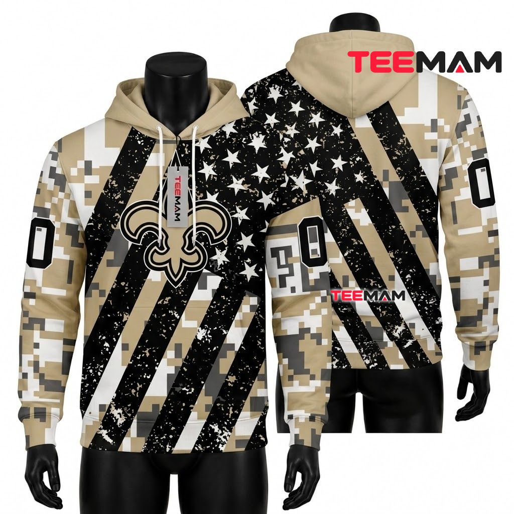New Orleans Saints 3D Hoodie Digital Camo Flag Front