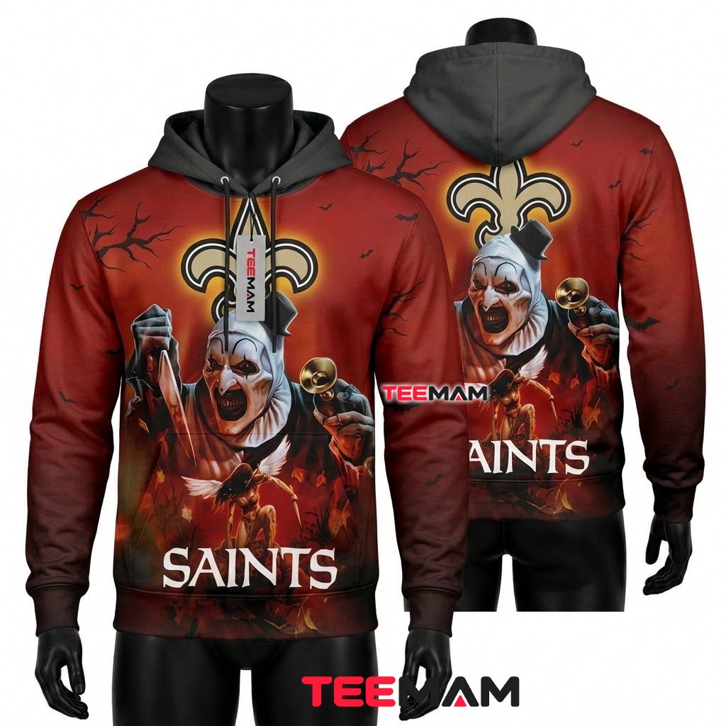 New Orleans Saints 3D Hoodie Evil Clown Halloween Front