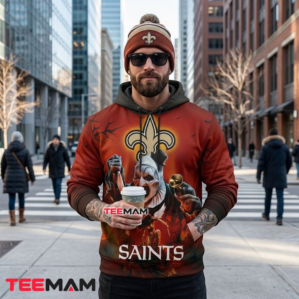 New Orleans Saints 3D Hoodie Evil Clown Halloween Back New Orleans Saints 3D Hoodie Evil Clown Halloween Back