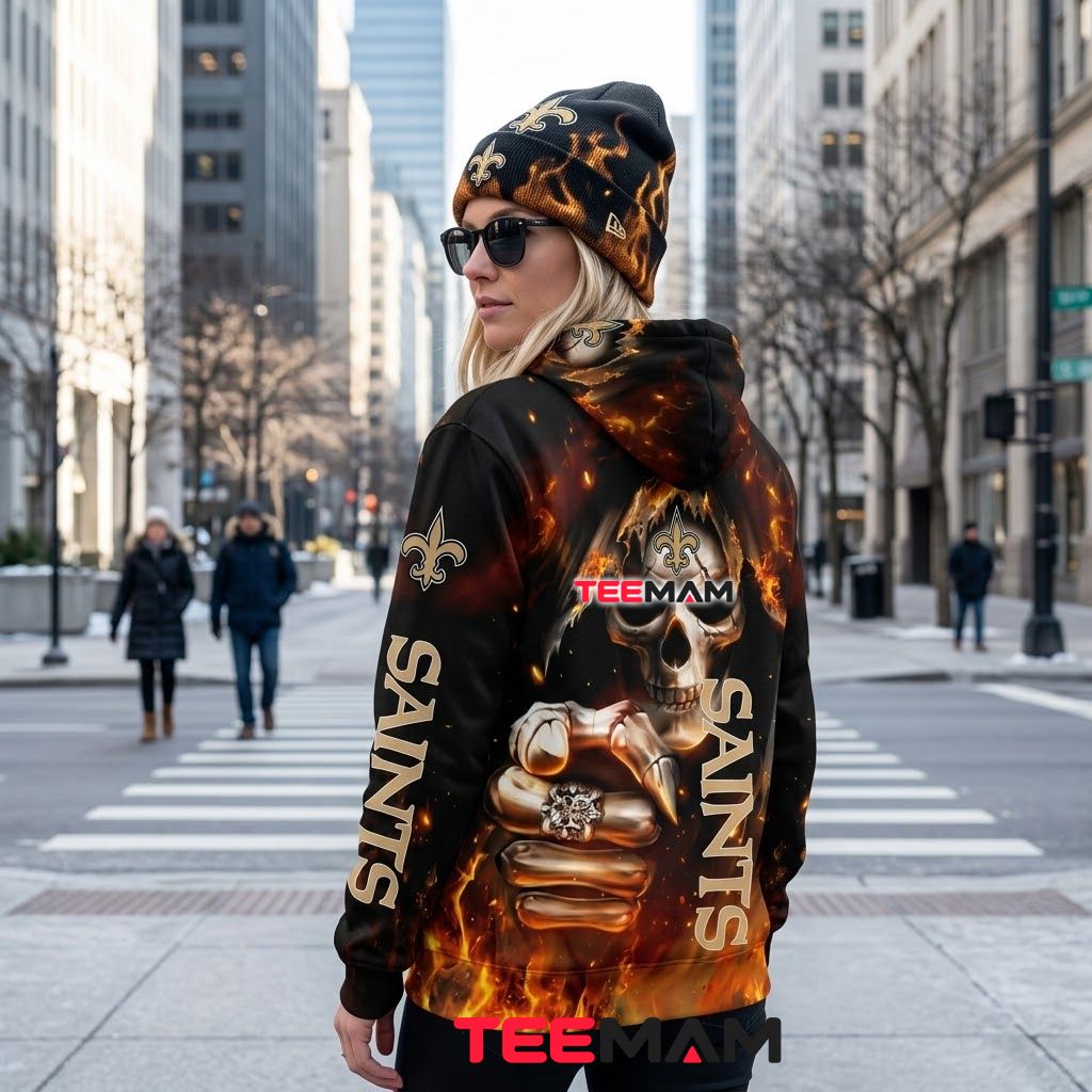 New Orleans Saints 3D Hoodie Flaming Skull Fist Version 3 New Orleans Saints 3D Hoodie Flaming Skull Fist Version 3