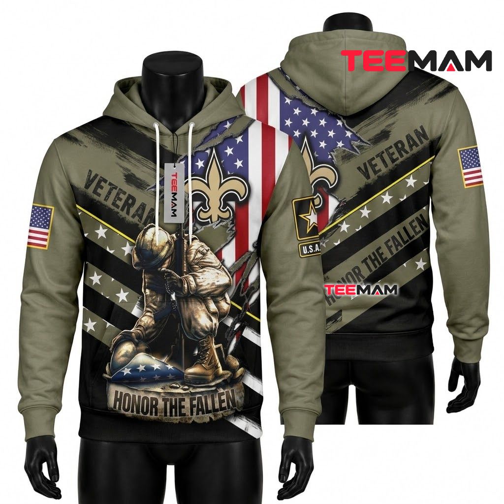 New Orleans Saints 3D Hoodie Honor The Fallen Veteran Front