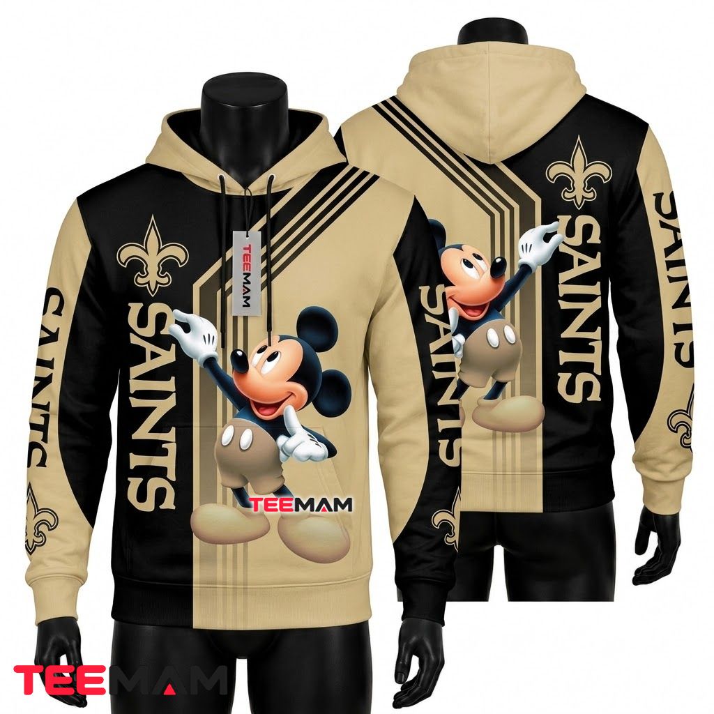 New Orleans Saints 3D Hoodie Mickey Mouse Pointing Front