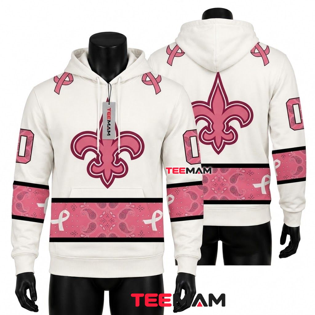 New Orleans Saints 3D Hoodie Paisley Ribbon Cancer Front