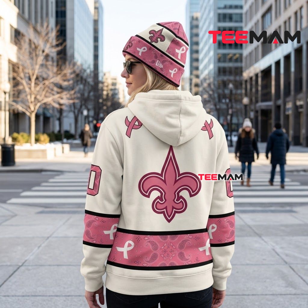 New Orleans Saints 3D Hoodie Paisley Ribbon Cancer Version 3 New Orleans Saints 3D Hoodie Paisley Ribbon Cancer Version 3