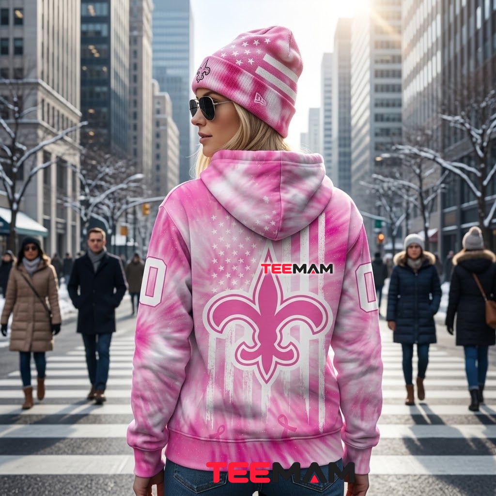 New Orleans Saints 3D Hoodie Pink Breast Cancer Awareness Version 3 New Orleans Saints 3D Hoodie Pink Breast Cancer Awareness Version 3