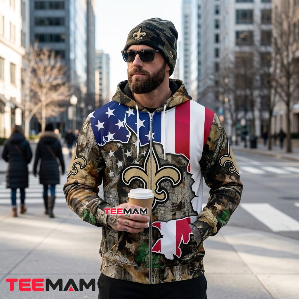 New Orleans Saints 3D Hoodie Realtree Flag Zip Back New Orleans Saints 3D Hoodie Realtree Flag Zip Back