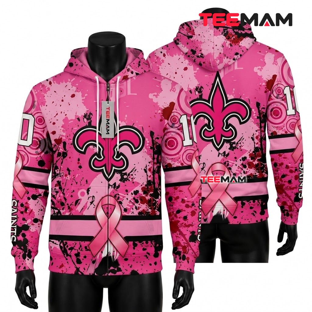 New Orleans Saints 3D Hoodie Splatter Ribbon Zip Front