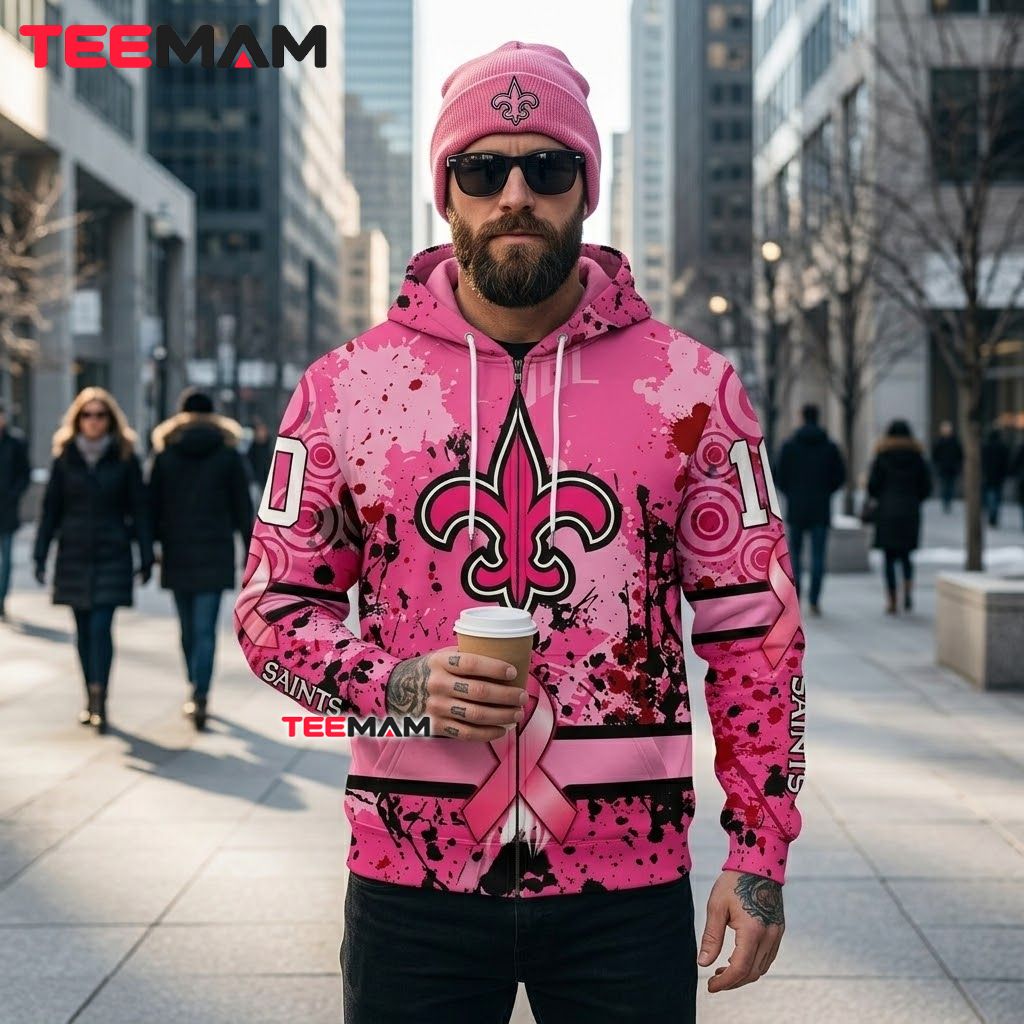 New Orleans Saints 3D Hoodie Splatter Ribbon Zip Back New Orleans Saints 3D Hoodie Splatter Ribbon Zip Back