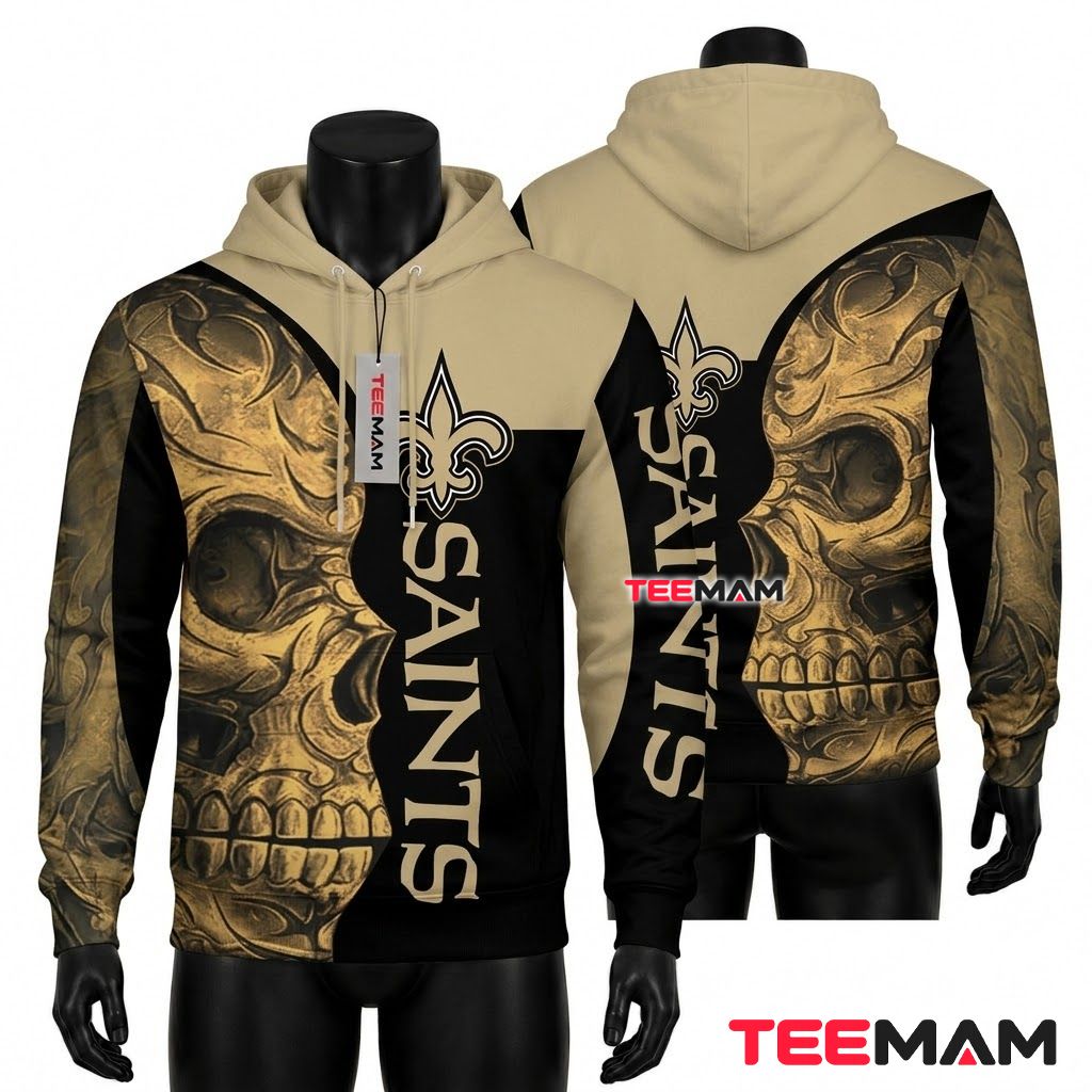 New Orleans Saints 3D Hoodie Split Skull Gold Front