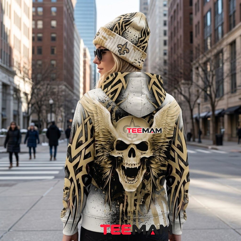 New Orleans Saints 3D Hoodie Winged Skull Tribal Version 3 New Orleans Saints 3D Hoodie Winged Skull Tribal Version 3