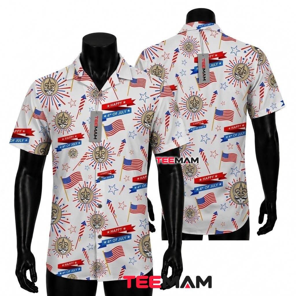 New Orleans Saints Aloha Shirt 4th Of July Front
