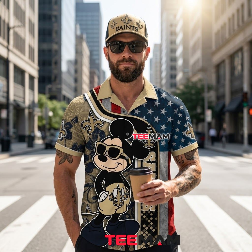 New Orleans Saints Aloha Shirt Mickey Mouse Custom Name Back New Orleans Saints Aloha Shirt Mickey Mouse Custom Name Back