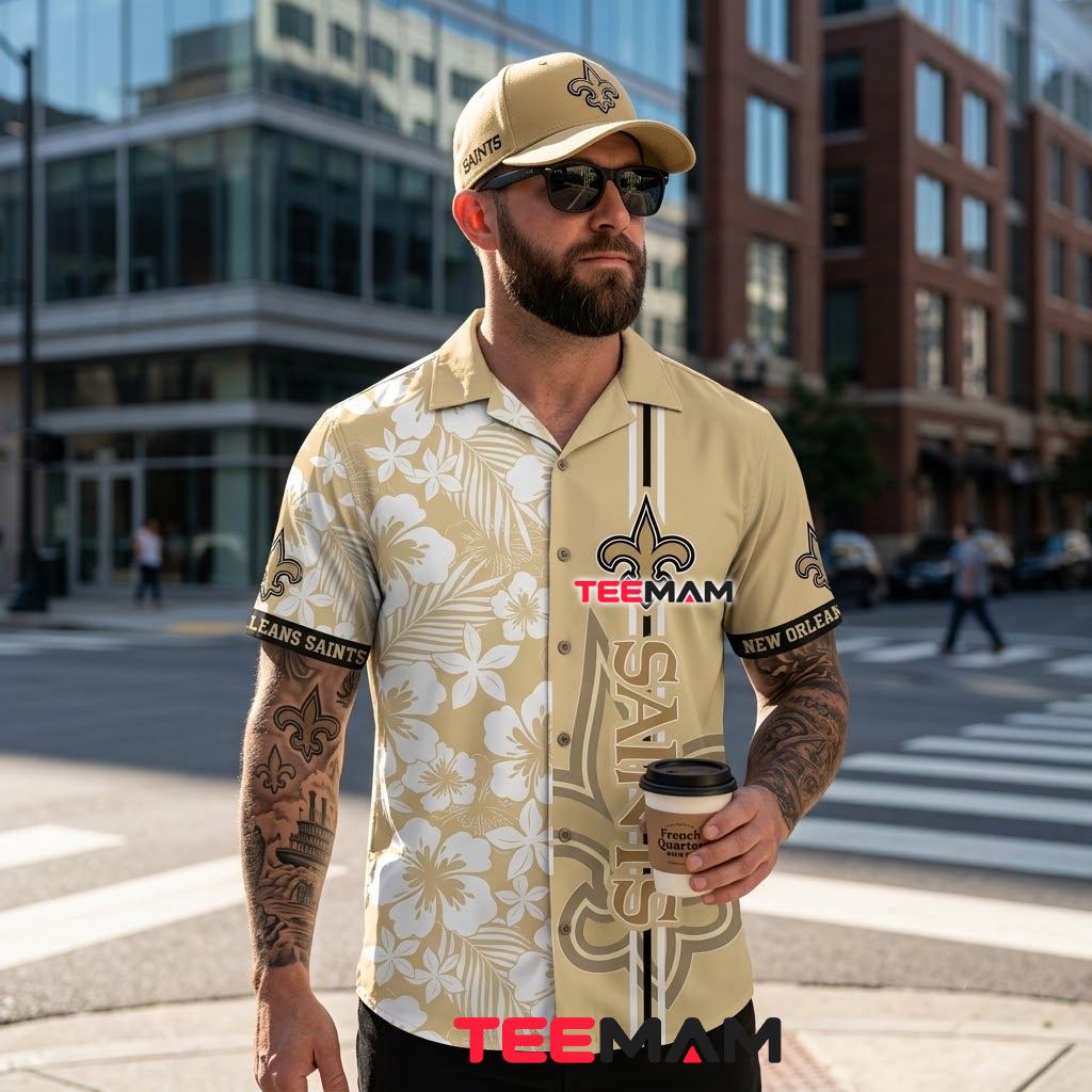New Orleans Saints Aloha Shirt White Hibiscus Back New Orleans Saints Aloha Shirt White Hibiscus Back