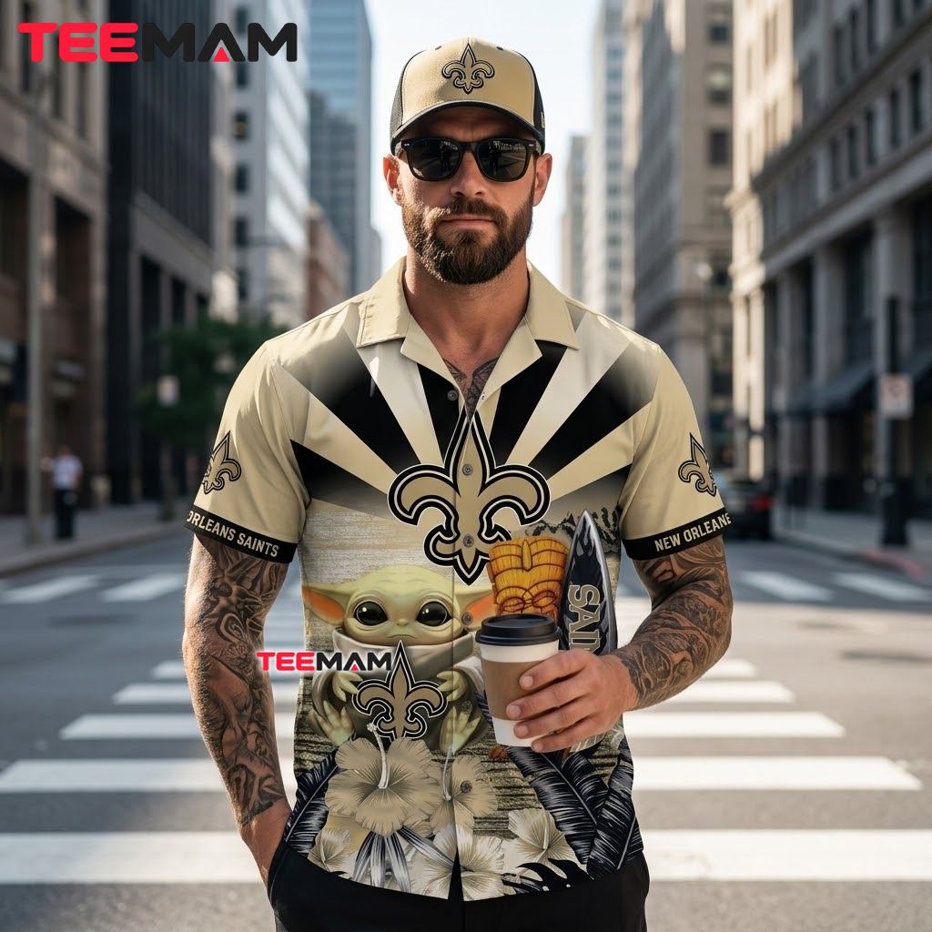 New Orleans Saints Hawaiian Shirt Baby Yoda Tiki Back New Orleans Saints Hawaiian Shirt Baby Yoda Tiki Back