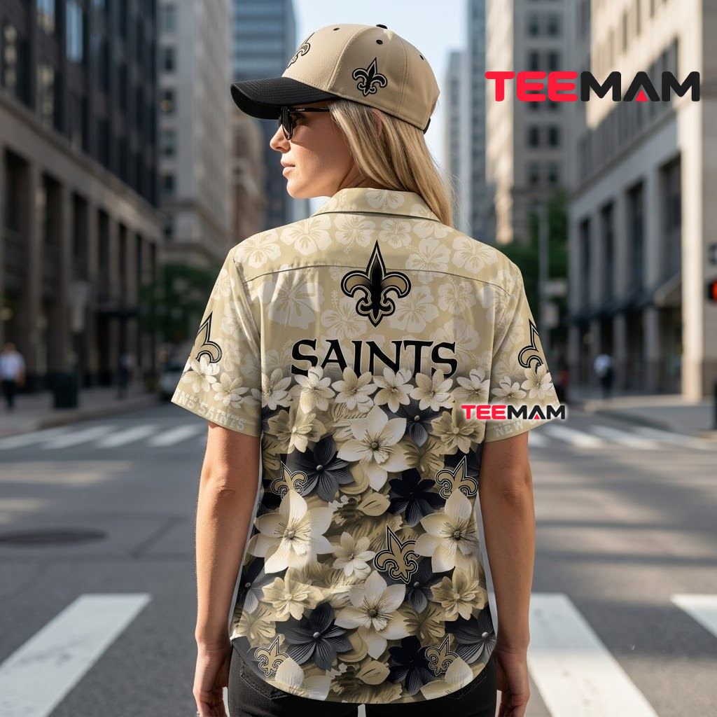 New Orleans Saints Hawaiian Shirt Gradient Hibiscus Version 3 New Orleans Saints Hawaiian Shirt Gradient Hibiscus Version 3