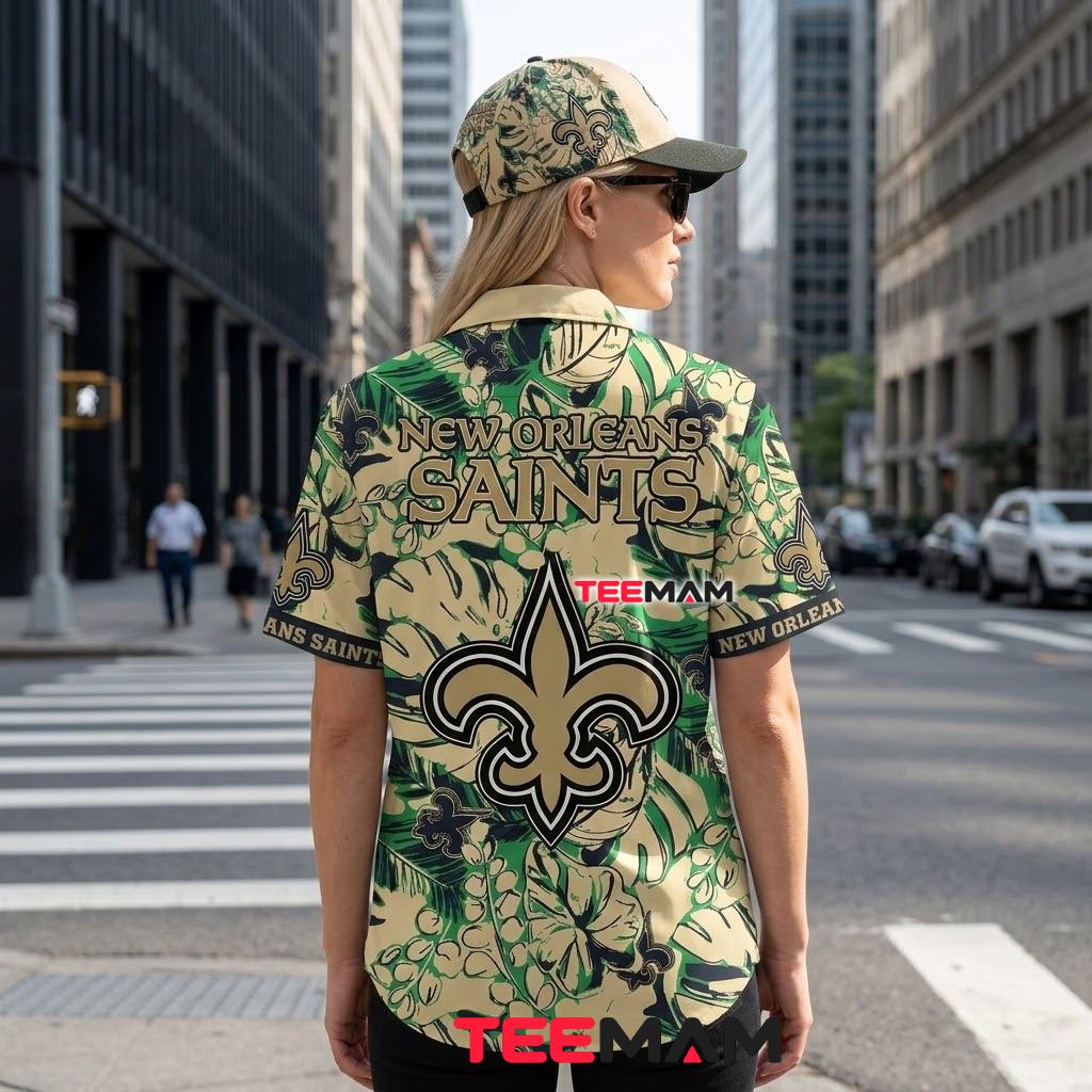 New Orleans Saints Hawaiian Shirt Green Monstera Version 3 New Orleans Saints Hawaiian Shirt Green Monstera Version 3