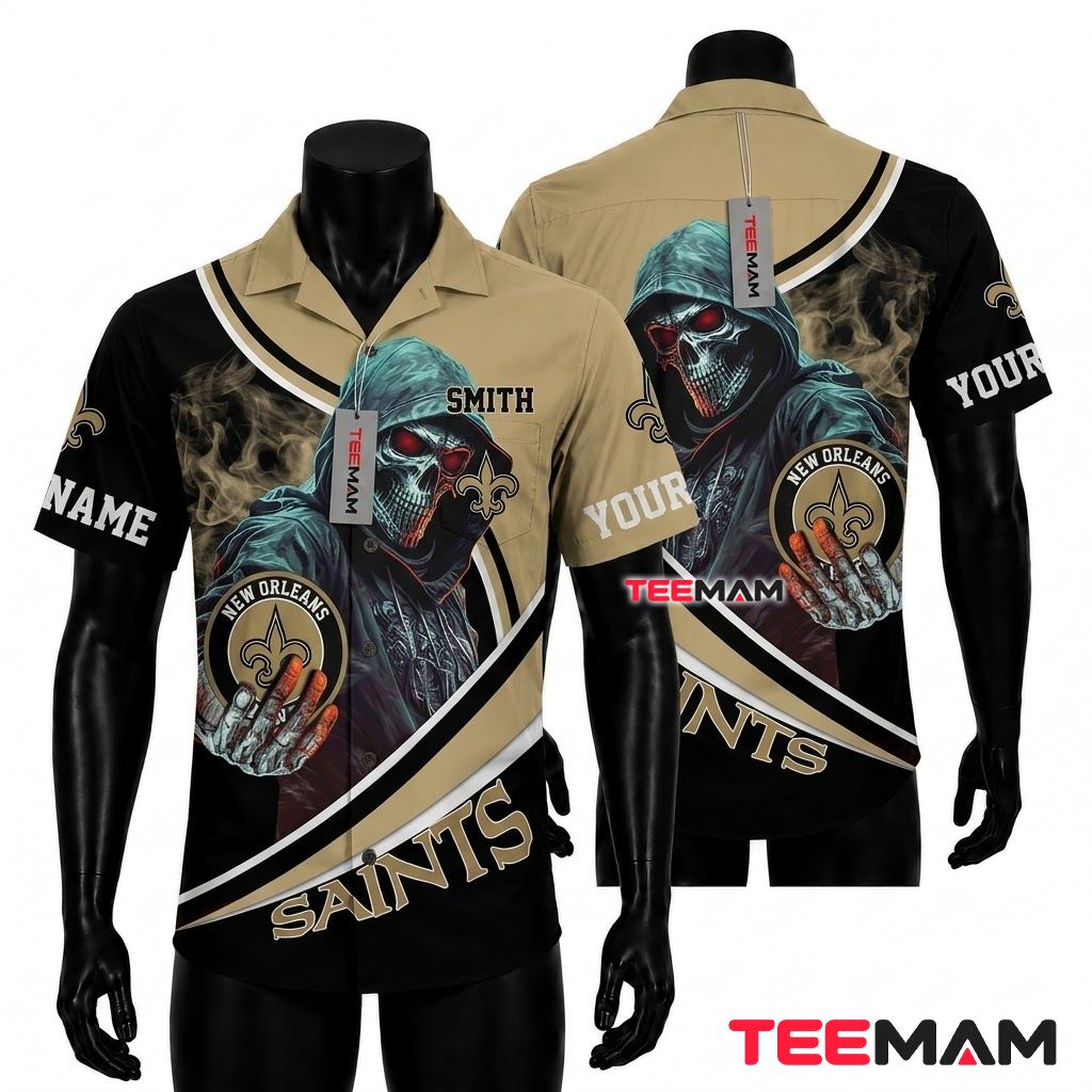 New Orleans Saints Hawaiian Shirt Grim Reaper Front