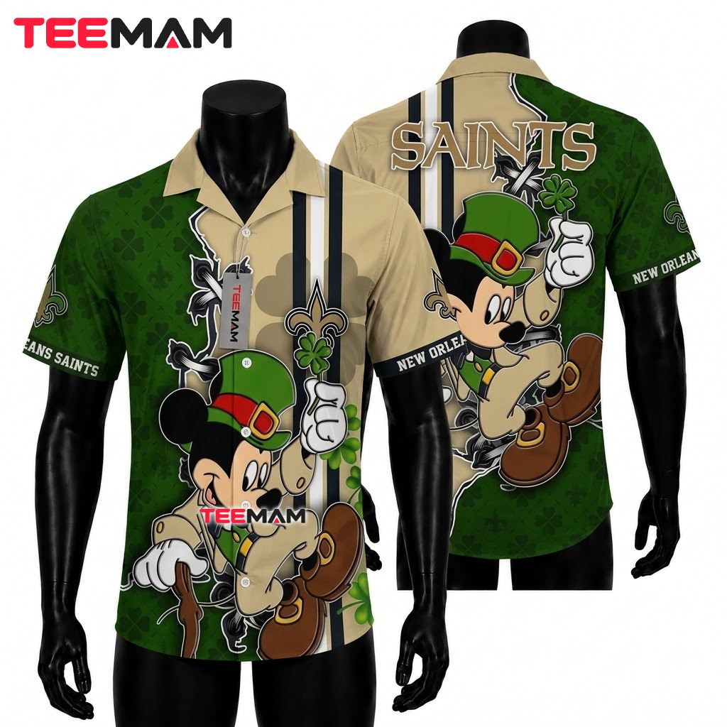 New Orleans Saints Hawaiian Shirt Mickey St Patrick Front