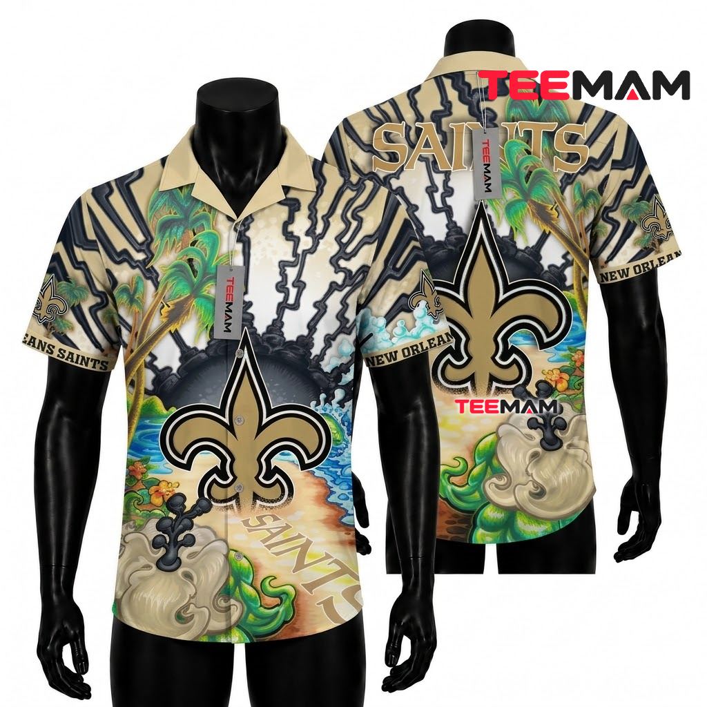 New Orleans Saints Hawaiian Shirt Personalized Dark Hibiscus New Orleans Saints Hawaiian Shirt Personalized Dark Hibiscus