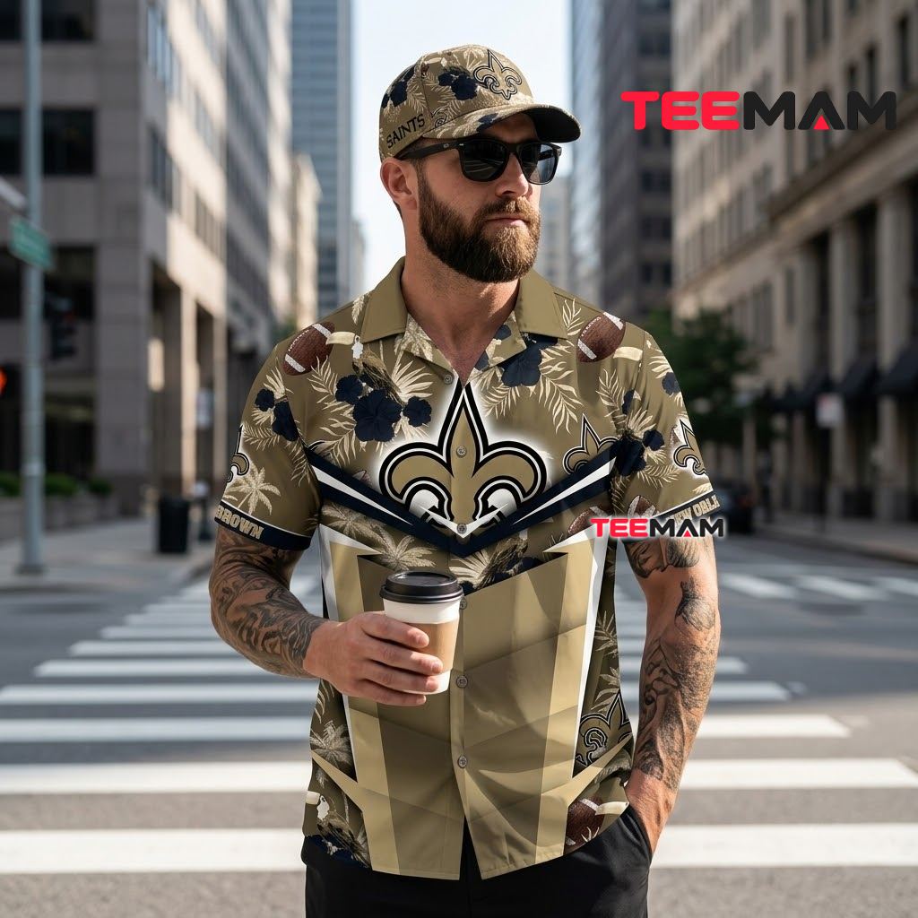 New Orleans Saints Hawaiian Shirt Personalized Dark Hibiscus Back New Orleans Saints Hawaiian Shirt Personalized Dark Hibiscus Back